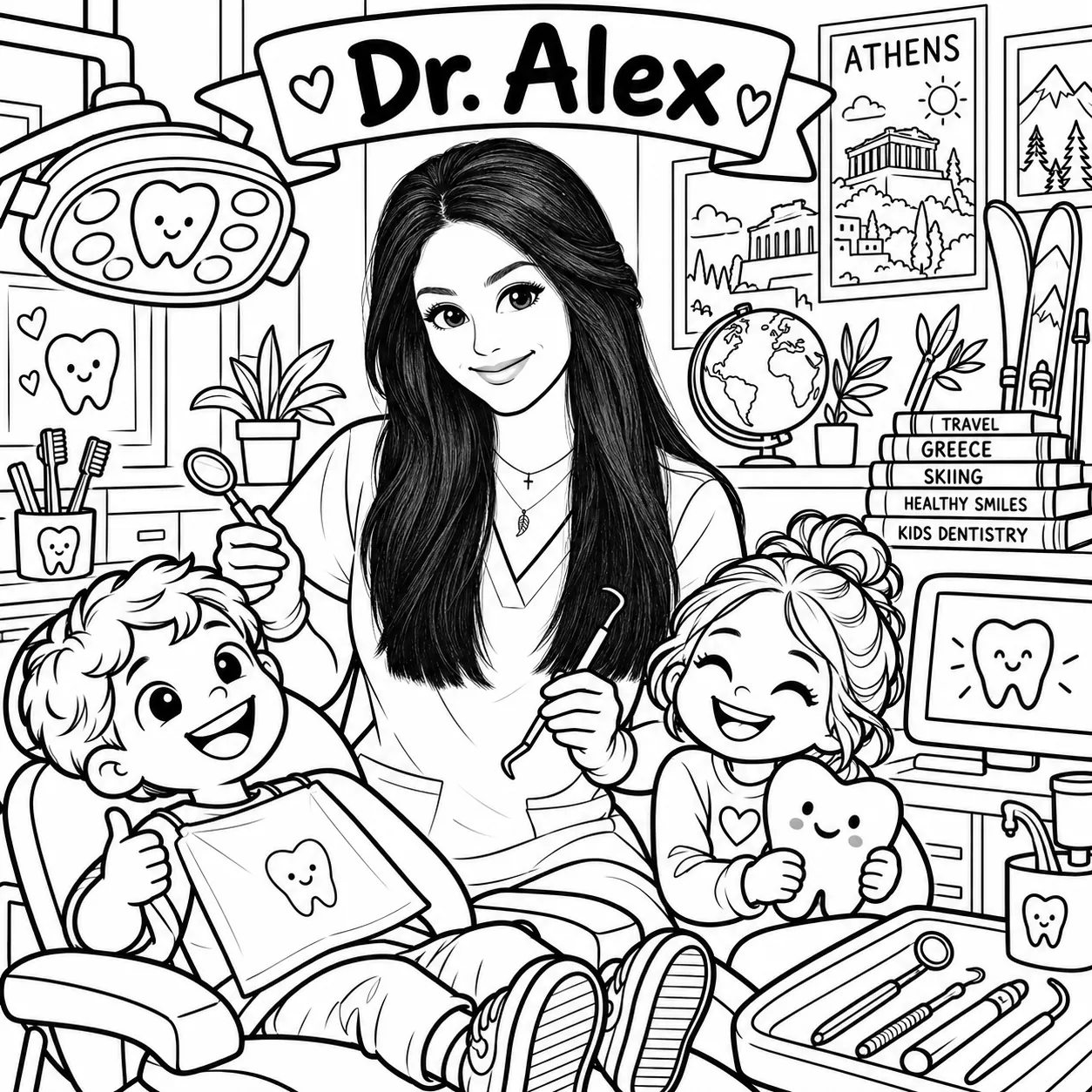 Coloring page of Dr. Alexandra Katsantoni